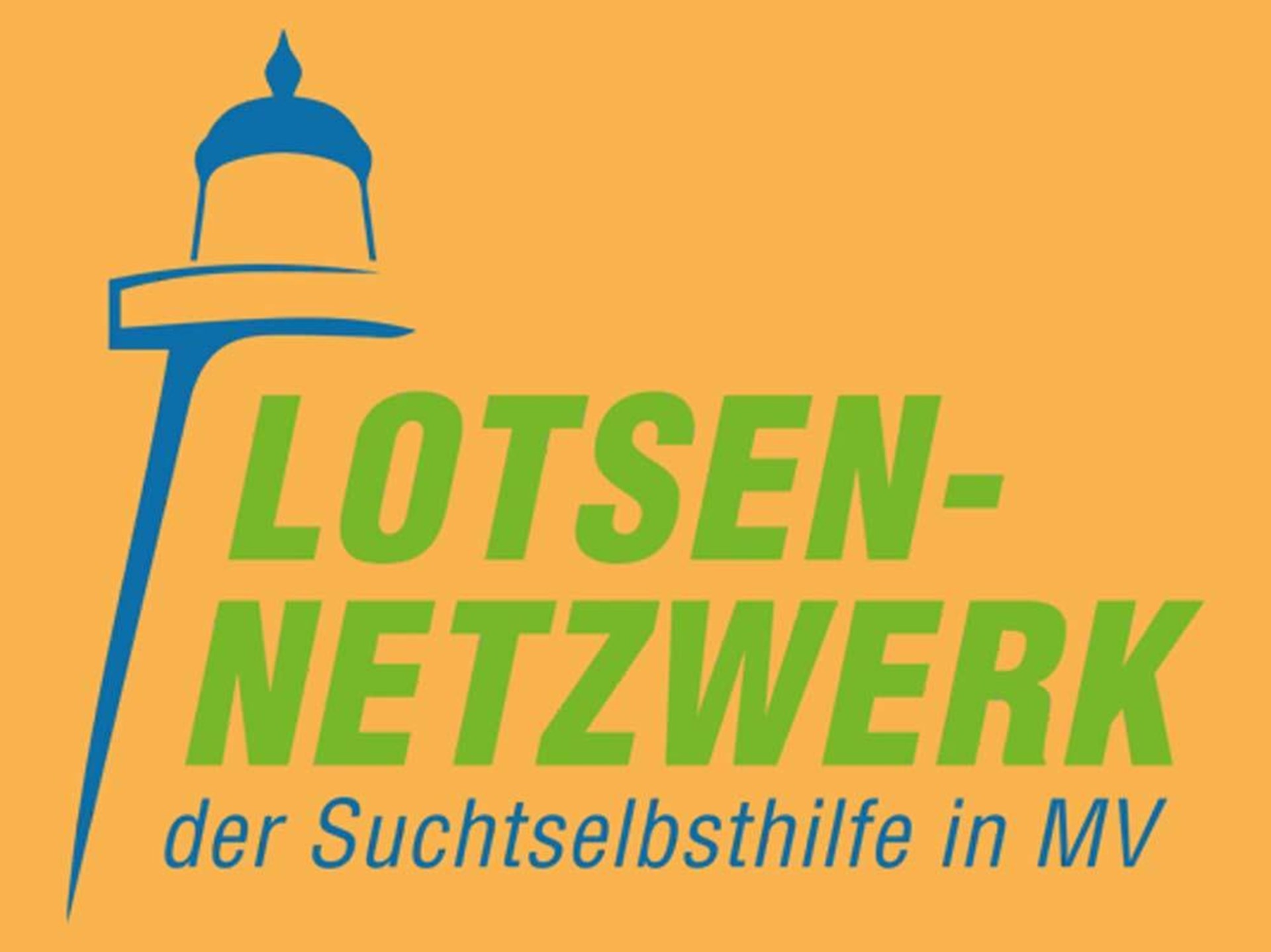 Logo des Lotsennetzwerks-mv, Teil der Suchthilfe in Mecklenburg-Vorpommern, ein Leuchtturm mit dem Schriftzug
