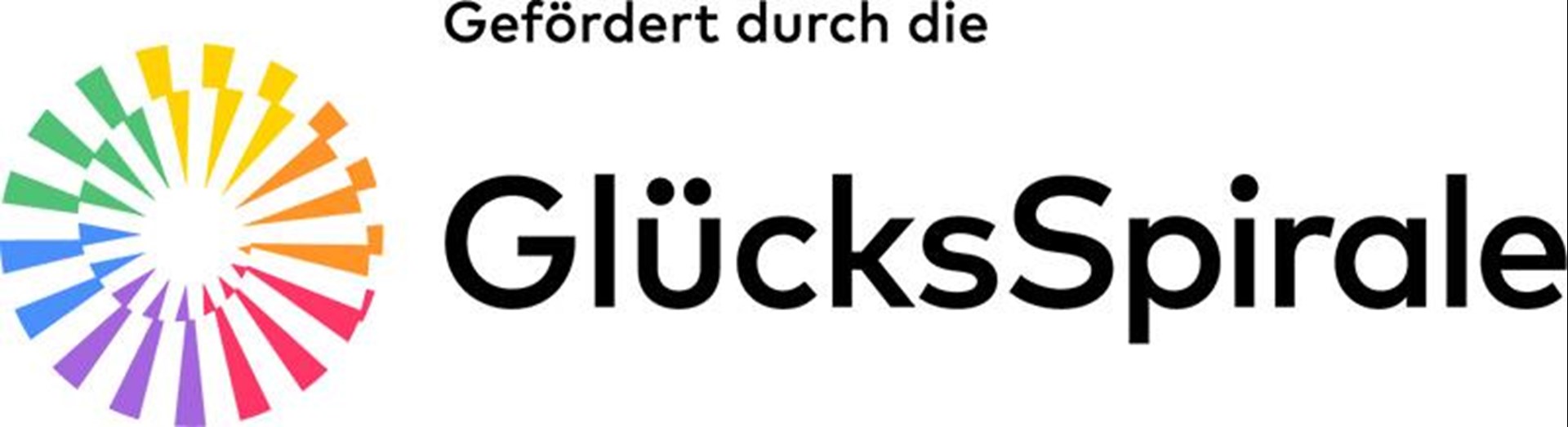 Logo der Glücksspirale, eine regenbogenfarbige Sonne, mit Aufschrift "gefördert durch die Glückspirale"