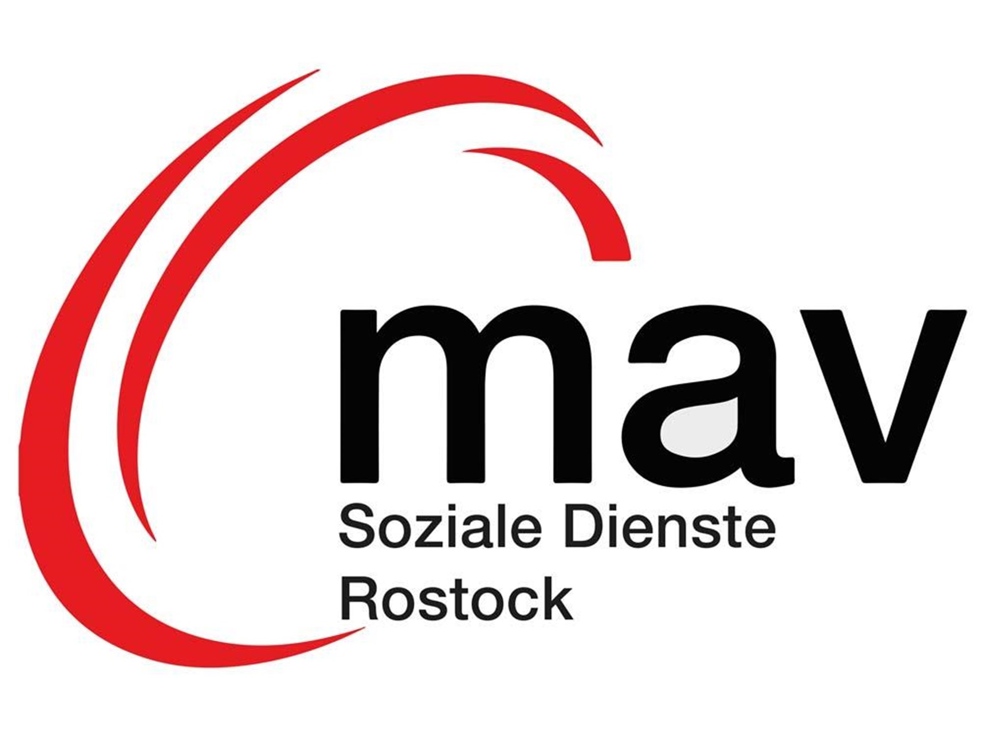 Grafik mit roten Bögen und dem Text MAV Soziale Dienste Rostock