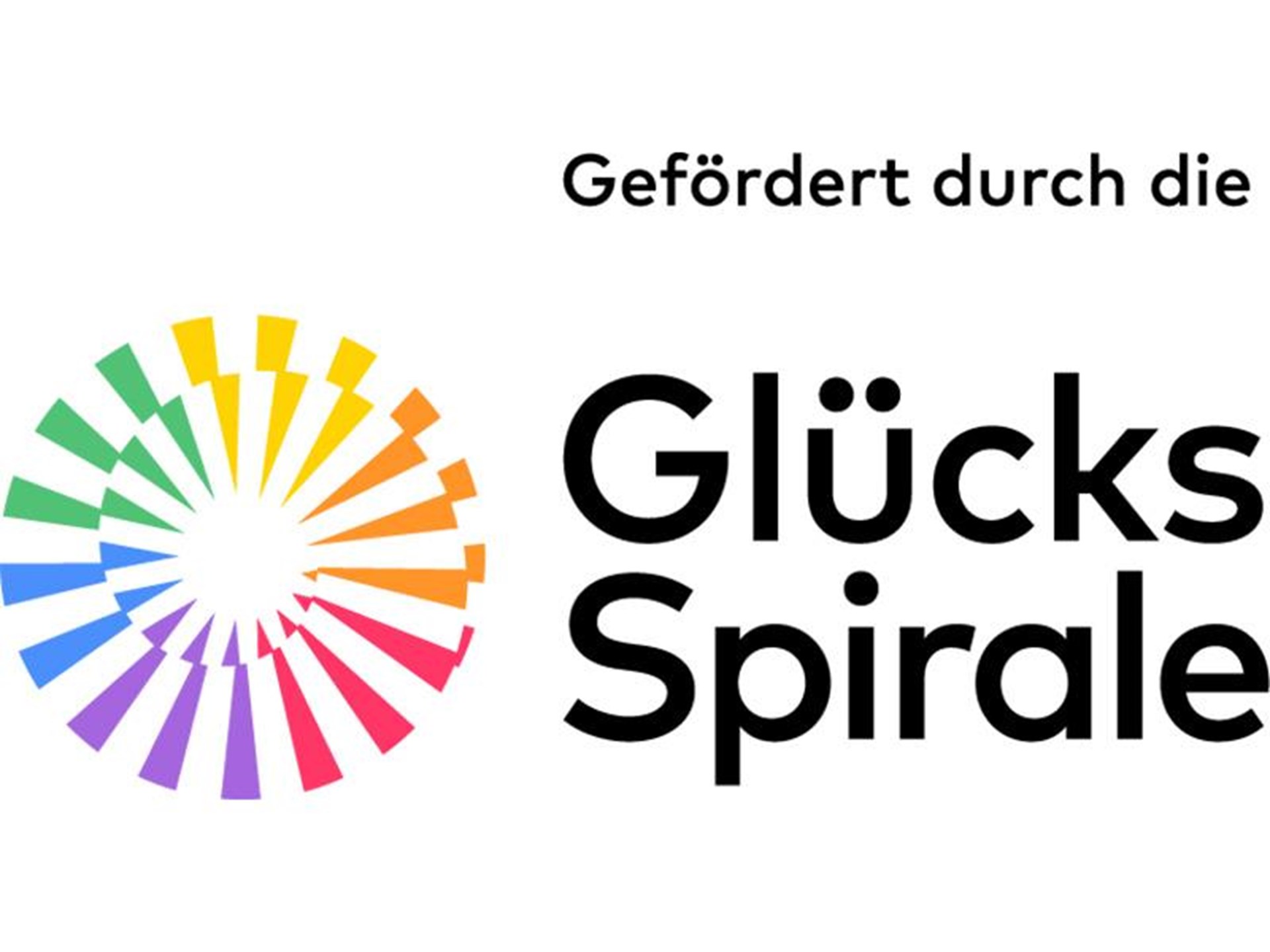 Logo der Glücksspirale, eine regenbogenfarbige Sonne, mit Aufschrift "gefördert durch die Glückspirale"