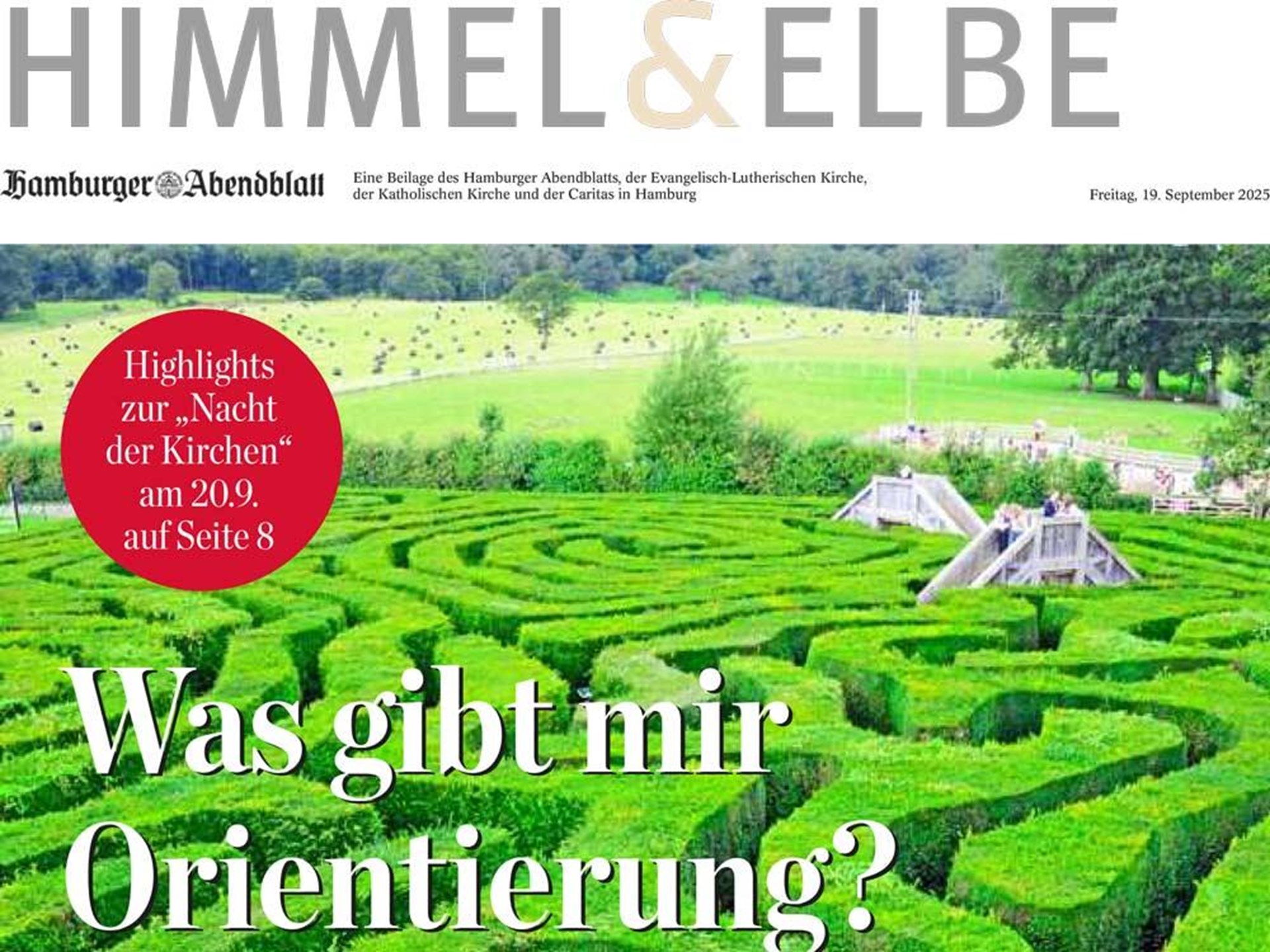Himmel & Elbe Titelbild des Hamburger Abendblatts mit einem Park und Brücken